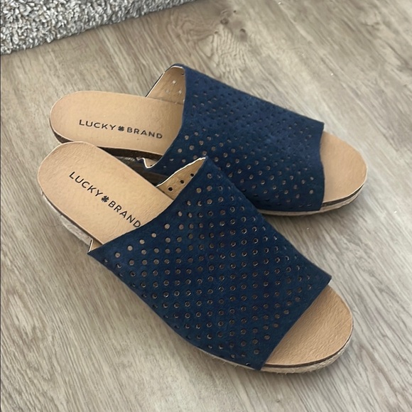 Lucky Brand Jemya Wedge Espadrille Slides – Navy Blue – Size 8 - Picture 1 of 4
